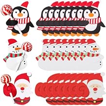 150 Pcs Christmas Lollipop Paper Cards Candy Chocolate Santa Claus Snowman Penguin Candy Holder Sugar-Loaf Candy Gift Package Wrapping for Xmas Wedding Birthday Party Decoration