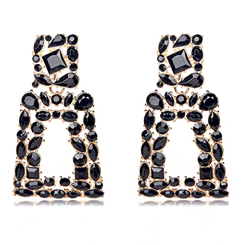 KELMALL Chunky Geometric Rhinestone Dangle Earrings for Women Bold Rectangle Statement Drop Earrings, Gift-Boxed Fashion Jewelry