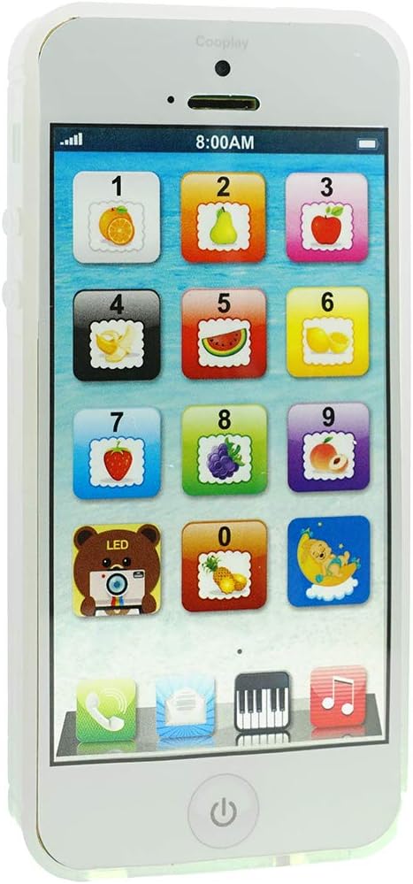 Cooplay White Smart Phone Toy Music Lullaby YPhone Song Touch Screen USB Recharable Cell Phone Learning English Mobile for Toddler Child Christmas