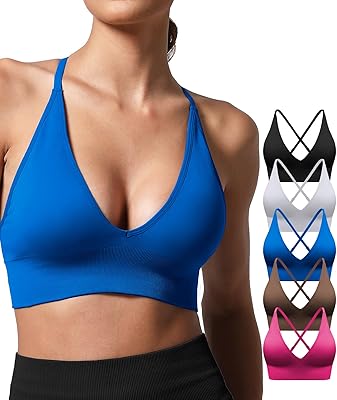 V Neck Adjustable Spaghetti Straps Sports Bra for Women, Padded Criss Cross Back Longline Yoga Bra Workout Crop Top Multipack