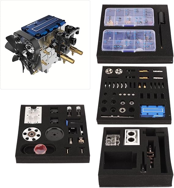 X-power Methanol Engine 4-Stroke 2-Cylinder Gasoline Engine Water-Cooled Methanol Engine for 1/10 1/12 1/14 Scale Car and Boat Models Aluminum FS-L200W