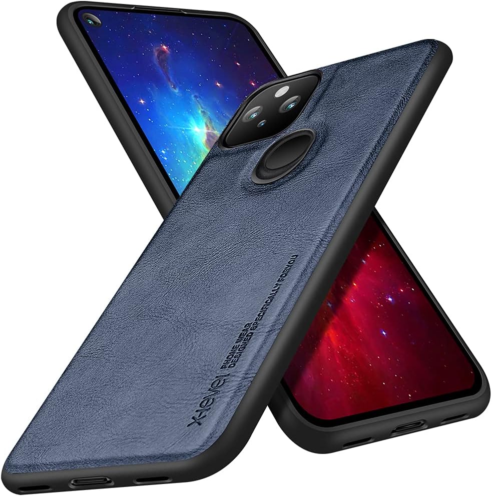 X-level for Google Pixel 5 Case, Premium Leather Soft TPU Bumper Shockproof Protective Phone Cover Case for Google Pixel 5 6.0 Inch Blue