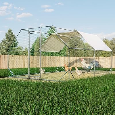 Chicken Coop Large Metal Chicken Coop Walk-In Poultry Cage Chicken Run for 15-20 Chickens,Durable Chicken Housecage with Waterproof and Anti-UV Cover,Suit for Your Backyard13Lx9.8Wx6.8H